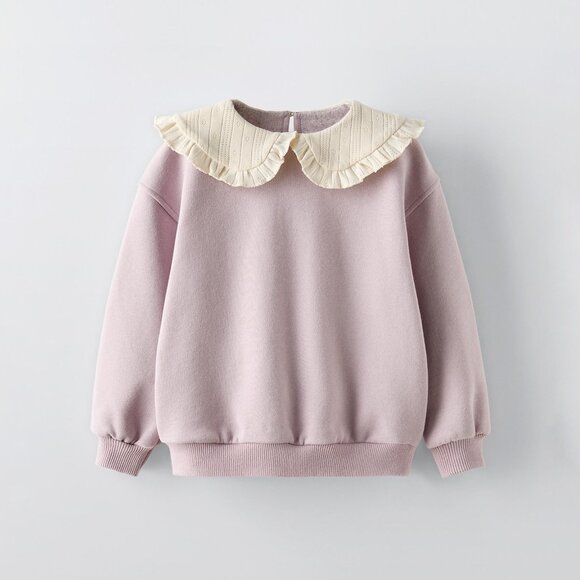 Zara Kids Girls NWOT Purple Pointelle Collar Sweatshirt - 5Y - Picture 1 of 7